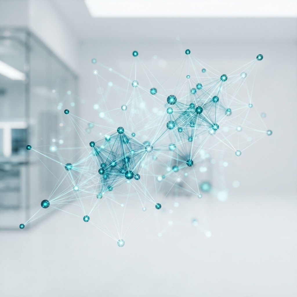 Abstract visualization of Sigmatk's Scout Mesh — a network of autonomous agents